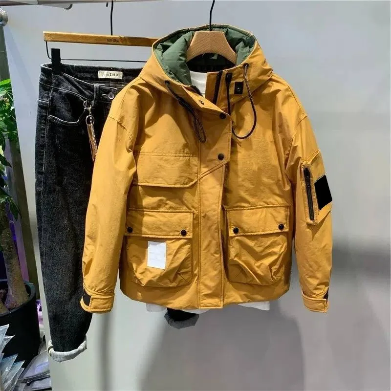 

Trendy Splice Color Contrast Men's Hooded Jaet Outdoor Cotton Coat Loose Outerwear Youth Stand Fit ort Sle