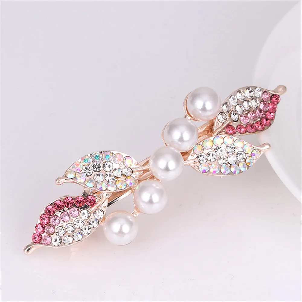 Fashion Imitation Pearl Crystal Hairpins for Women Luxury Rose Flower Rhinestone Horsetail Hairclips Barrettes Hair Accessories