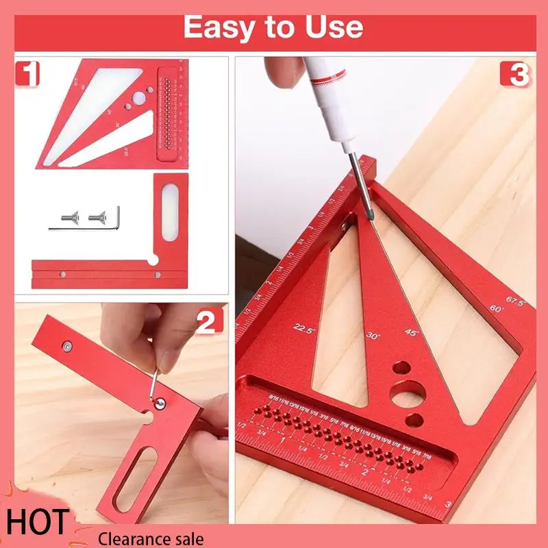 

A88Z 3D Multi Angle Measuring Ruler With 2 Pens, 22.5-90 Degree Aluminum Alloy Woodworking Square, Drawing Line Ruler