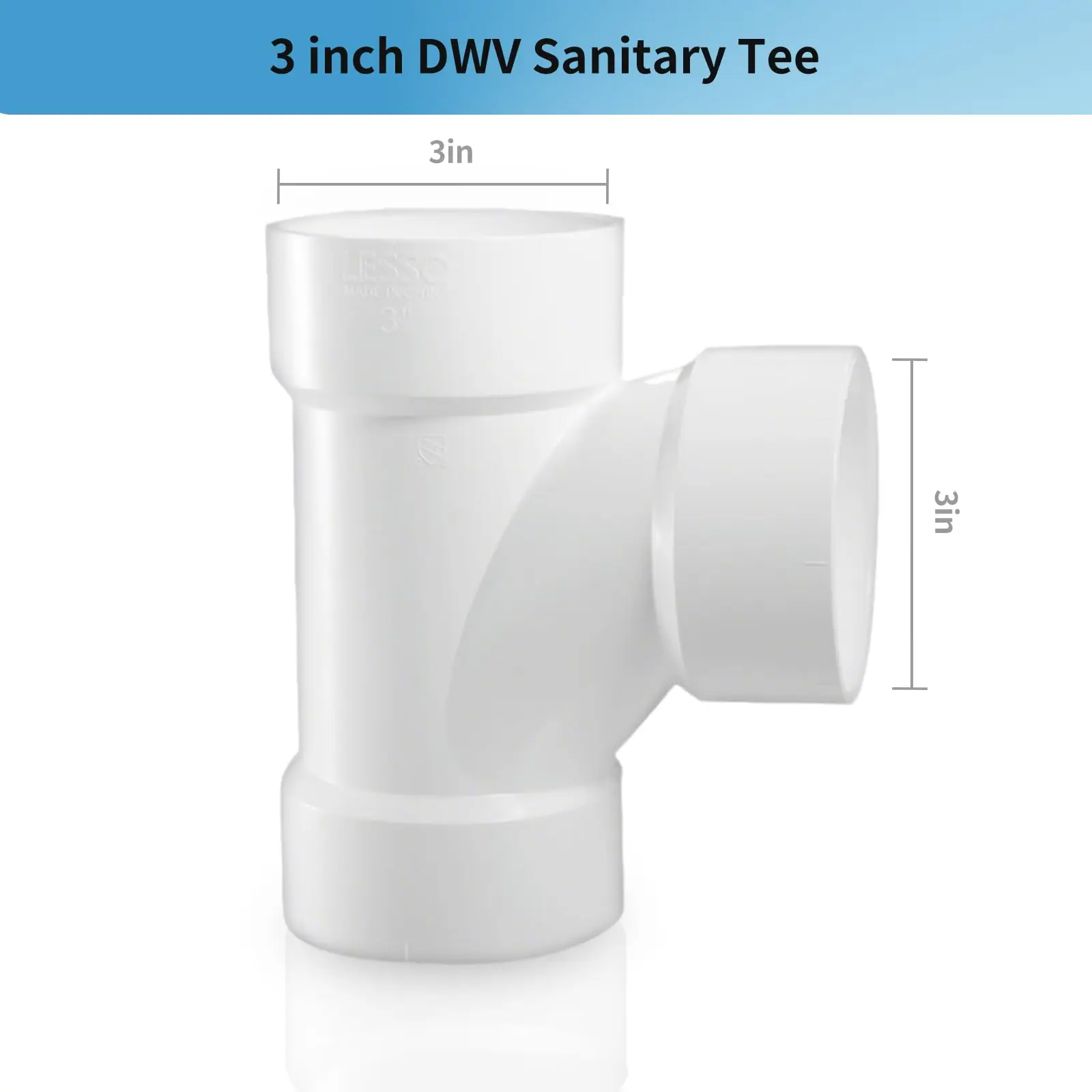 أنبوب LESSO PVC مقاس 3 بوصات DWV، تي شيرت صحي (جميع المحورات) استنزاف DWV ونفايات وفتحة (قطعة واحدة)