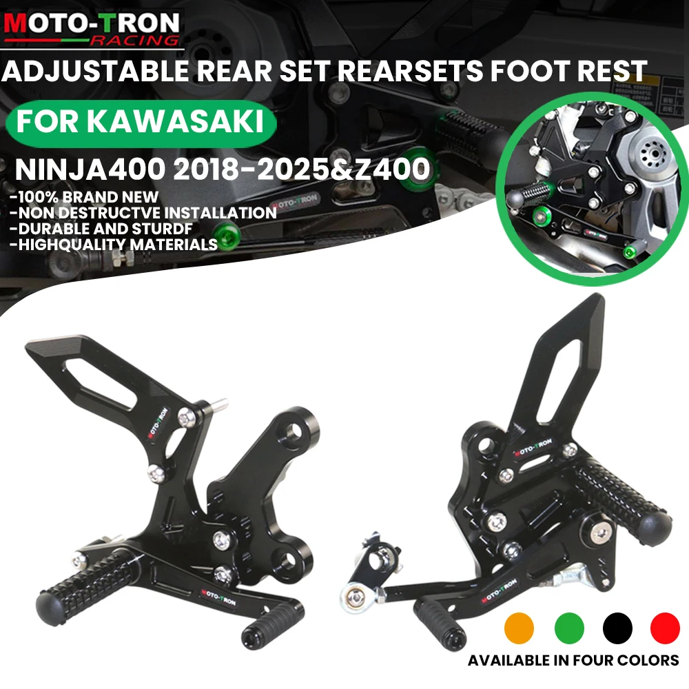 MOTO-TRON Motorcycle CNC Adjustable Rear Set Rearsets Footrest Foot Rest  For KAWASAKI Ninja400 2018-2025 & Ninja500 Z400