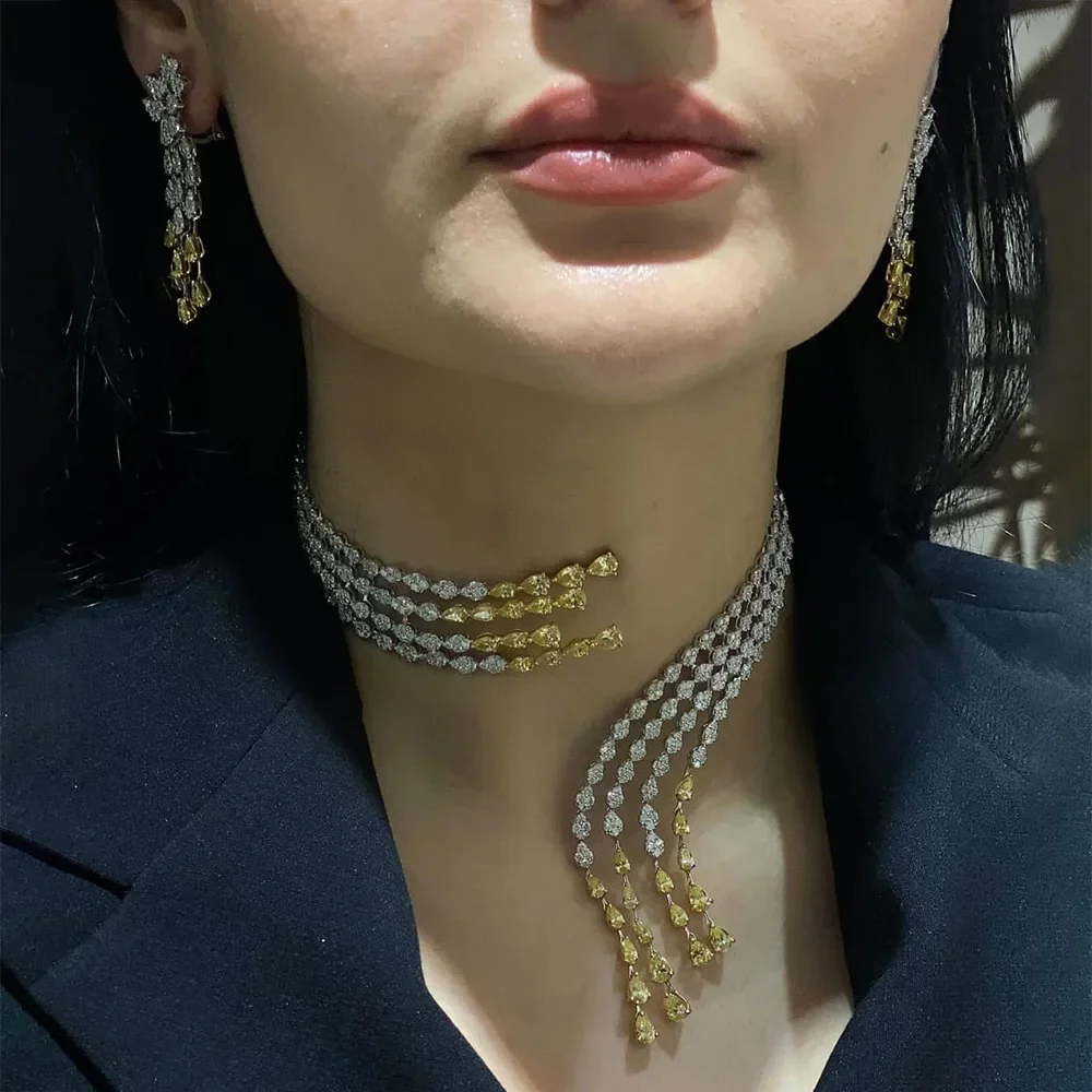 

Trendy 4PCS Luxury Turquoise Statement Jewelry Sets For Women Wedding Cubic Zircon Indian African Dubai Bridal Necklace