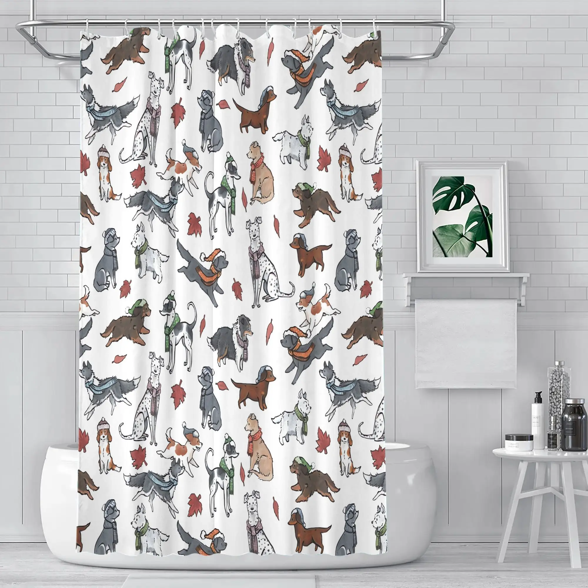 Waterproof Dog Pattern Shower Curtain Funny Puppy Print Bathroom Decor Cute Pet Animal Shower Curtain Liner for Master Bath
