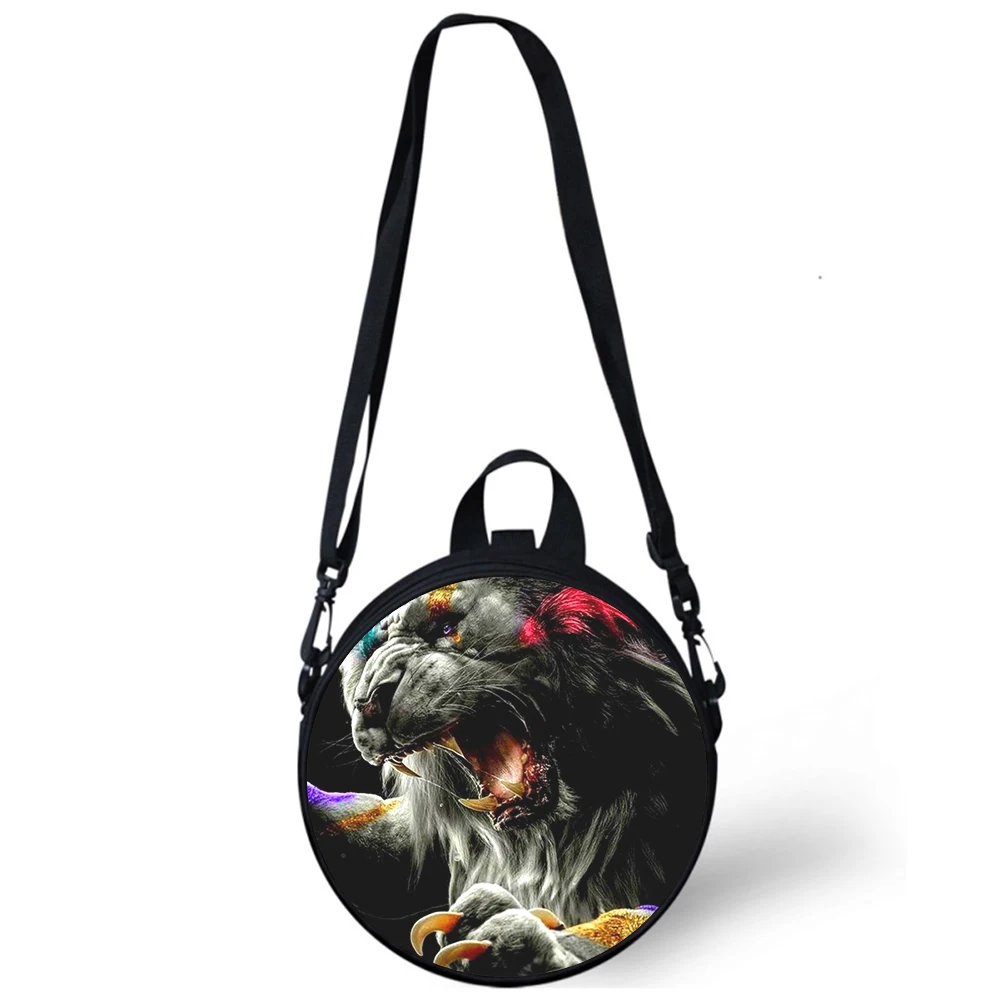 ferocious illustration lion Child kindergarten Bag 3D Print Crossbody Shoulder Bags School Women Mini Round Bagpacks Rugtas Bag