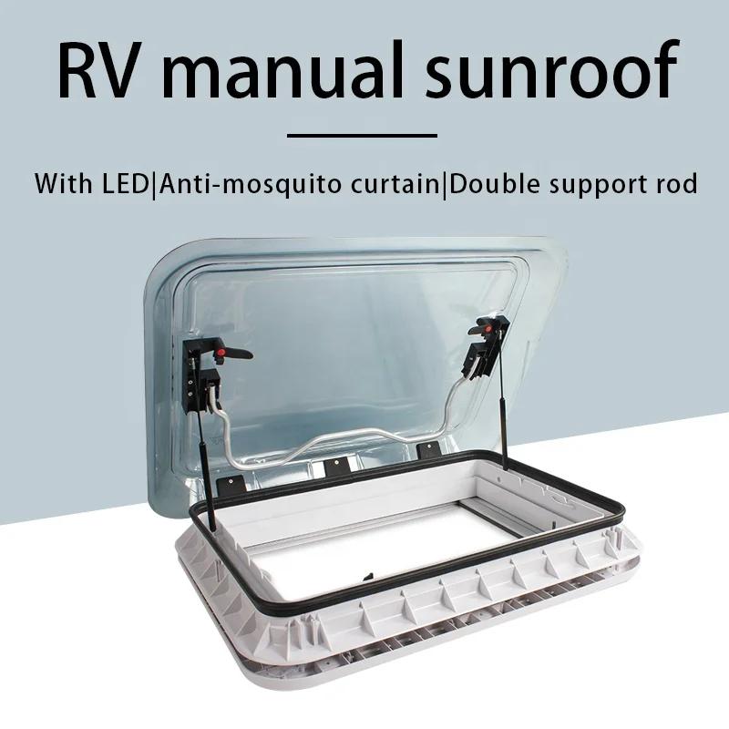RV Accessories 700*500mm RV Roof Window With LED Light Aluminium Alloy UV Resistant Circle Skylight