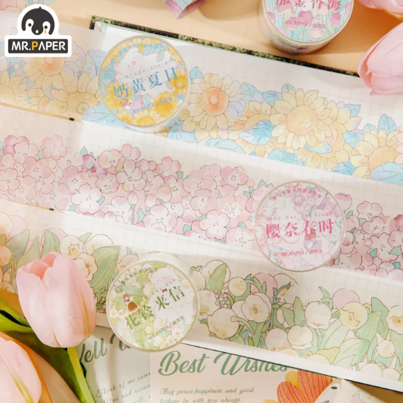 Mr. Paper 4 Style 300cm/roll Small Fresh Plant Washi Tape Simple  Beautiful Flower Hand Account Decorative Stationery Tape