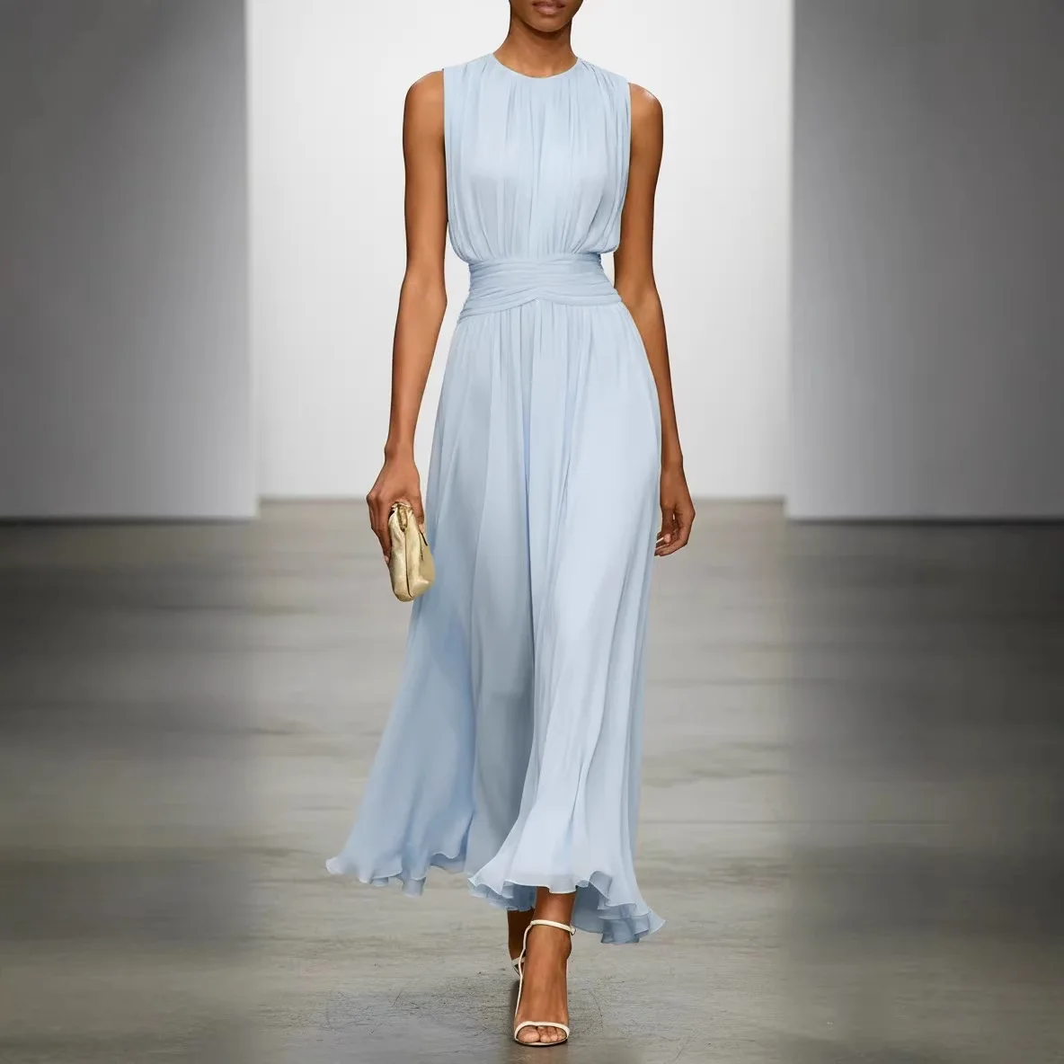 Elegante Partykleider für Damen Sommer 2026 Mode Einfarbig Ärmellos O-Ausschnitt Maxikleid Casual