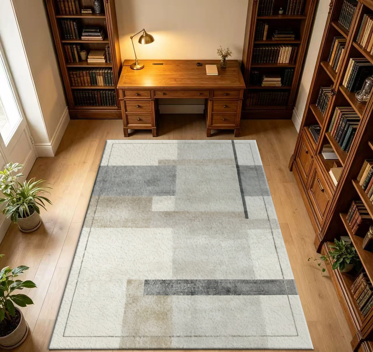 Neutral Geometric Block Carpet Flooring Abstract Retro Art Home Decor Living Room Area Rug