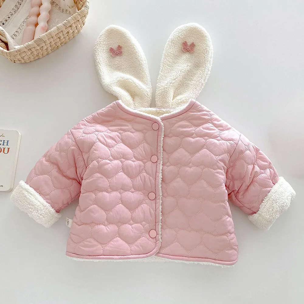 Toddler Girl Winter Coat Fleece Thick Warm Children Clothes Pink Solid Color Kids Parks Princess Christmas Outerwear Jackets