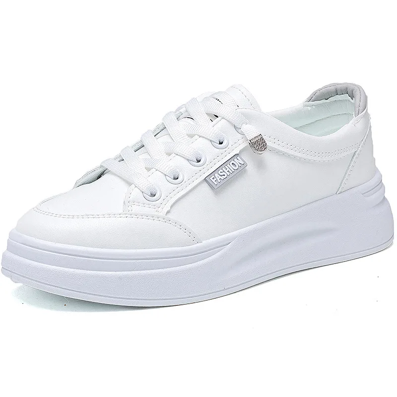 Zapatos De correr para Mujer, zapatillas De deporte con plataforma transpirable y cordones De cuero PU, color blanco, para verano y otoño