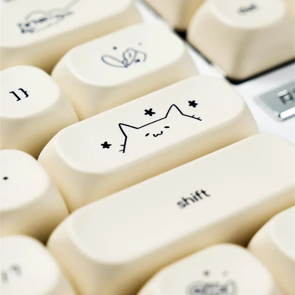 MOA Small Letter Key Cap Set PBT Cute Kitten 124 Key Font for 60/84/98/108 Mechanical Keyboards