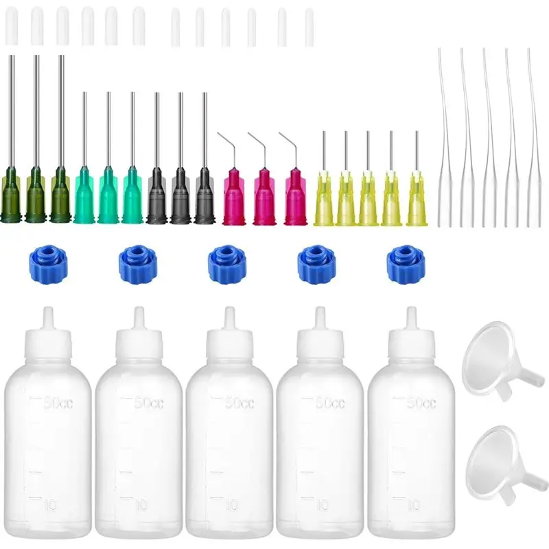 A01E-Glue Precision Tip Applicator Bottle, Needle Tip Squeeze Bottle, 14Ga 16Ga 18Ga 20Ga 25Ga Storage Cap