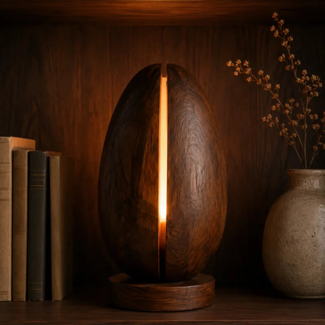 Egg-shaped Segmented Solid Wood Handicraft Decorative Item Minimalist Style Tabletop Piece Romantic Bedroom Gift