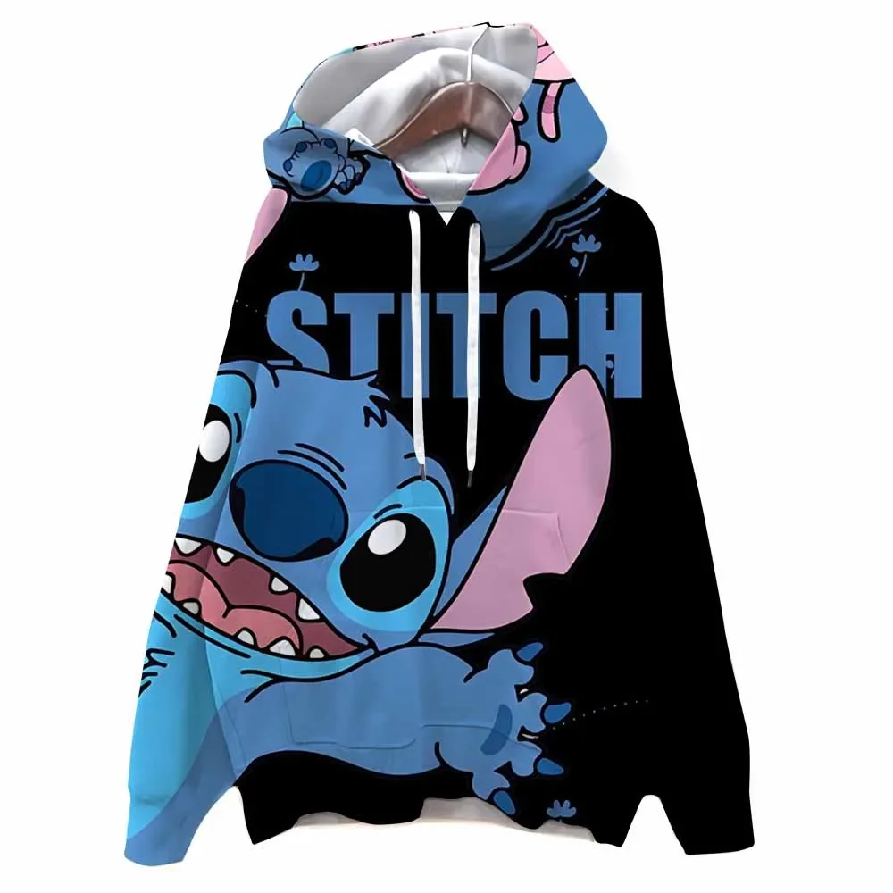 ディズニーステッチプリントスウェットパーカー女性ファッションストリート特大 O ネックパーカー原宿女性プルオーバー女性服