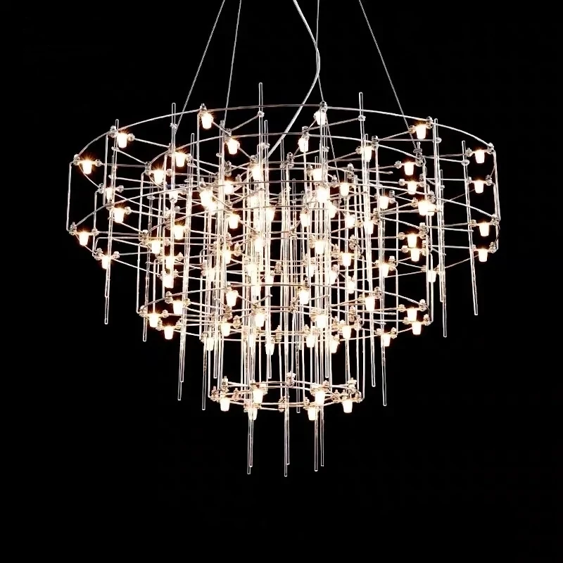 

Round Crystal LED Chandelier Creative Chrome Plated Firefly Chandelier Duplex Building Villa Chandelier Cube Atmosphere Lighting