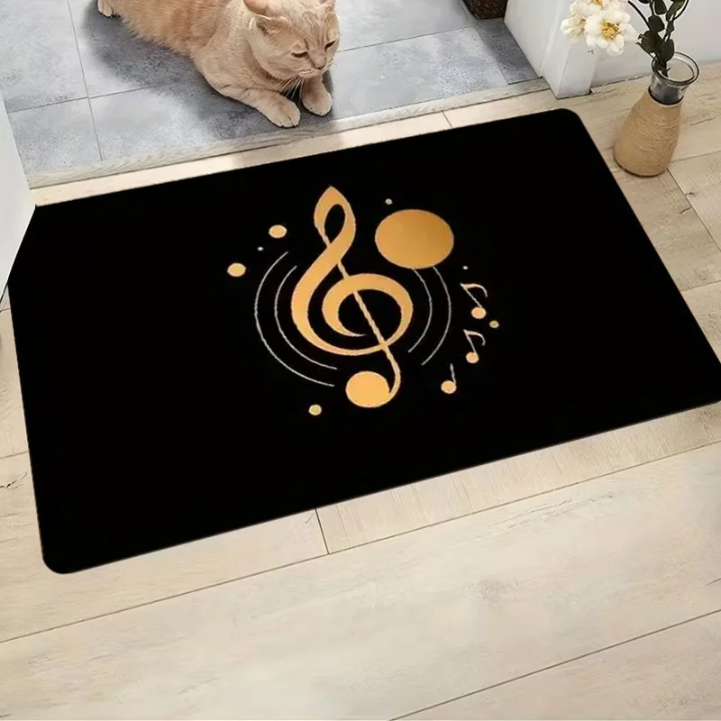 A Single Welcome Mat Featuring a Musical Note Design, Crafted in a Contemporary Style with  Material. It Is Non-Slip, Soft, Co