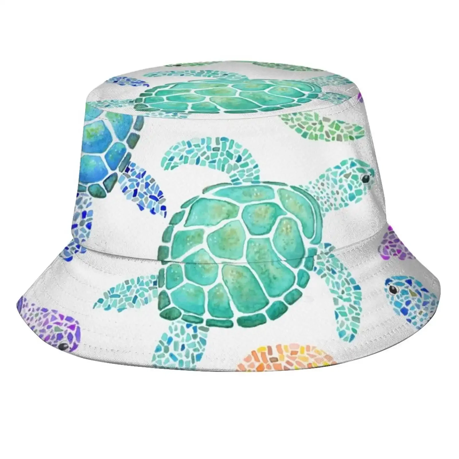 Turtle Pattern ( Colour ) Korean Ladies Outdoor Sun Hat Bucket Cap Turtle Pattern Color Sea Creatures Animal Waves Aqua