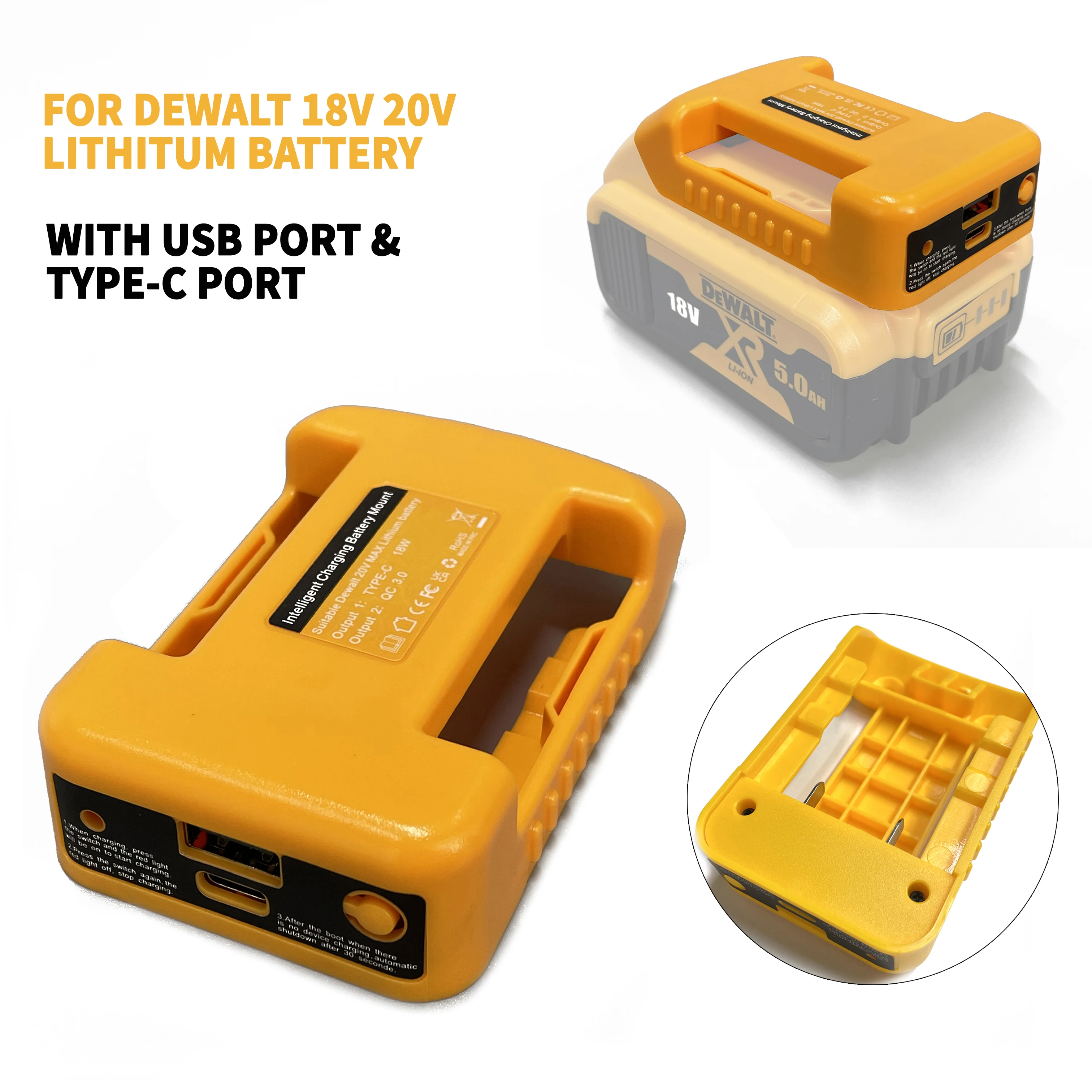 USB Converter Charger For DEWALT 14.4V 18V 20V Li-ion Battery Converter DCB090 USB Device Charging Adapter Power Supply