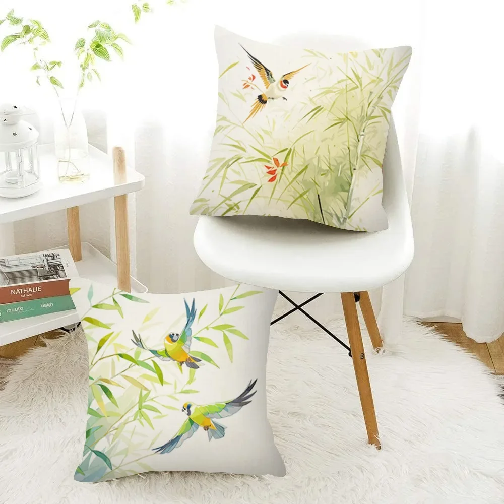 الخيزران غابة الطيور طباعة ديكور المنزل المخدة غرفة نوم غرفة المعيشة أريكة الديكور غطاء وسادة بوليستر مع سحاب