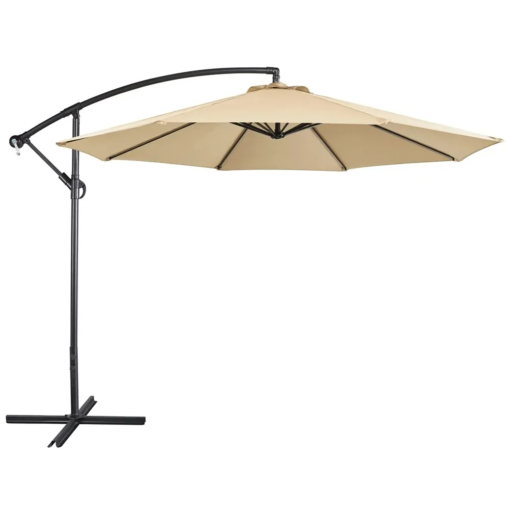 

10 Ft Patio Offset Umbrella with Crank and Base Stand, Tan