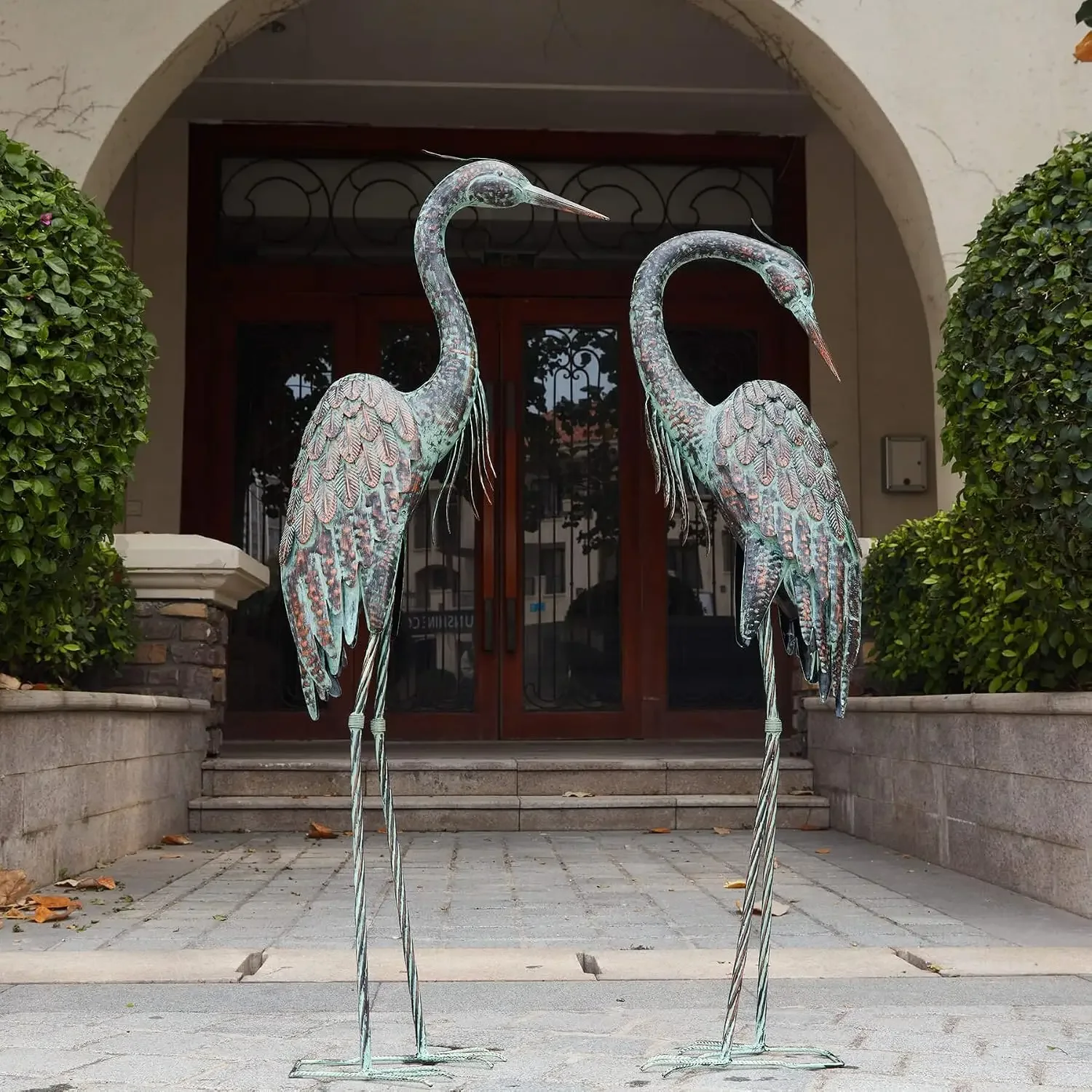 Garden Crane Statues, Standing Metal Patina Heron Decoy Weather-Resistant and Rustless Outdoor Statue, 42-46 Inch Bird Yard Art