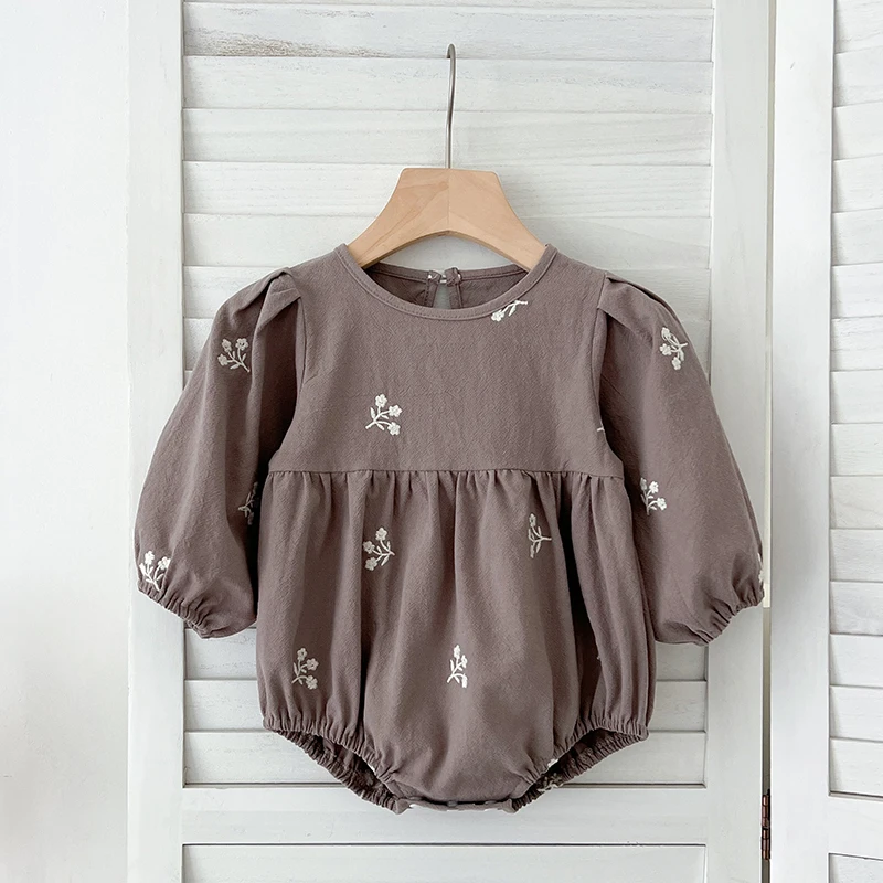 Spring Autumn White Soft Cotton Baby Rompers Long Sleeve Newborn Baby Girl Clothing Romper Bodysuit Embroidered Infant Clothes