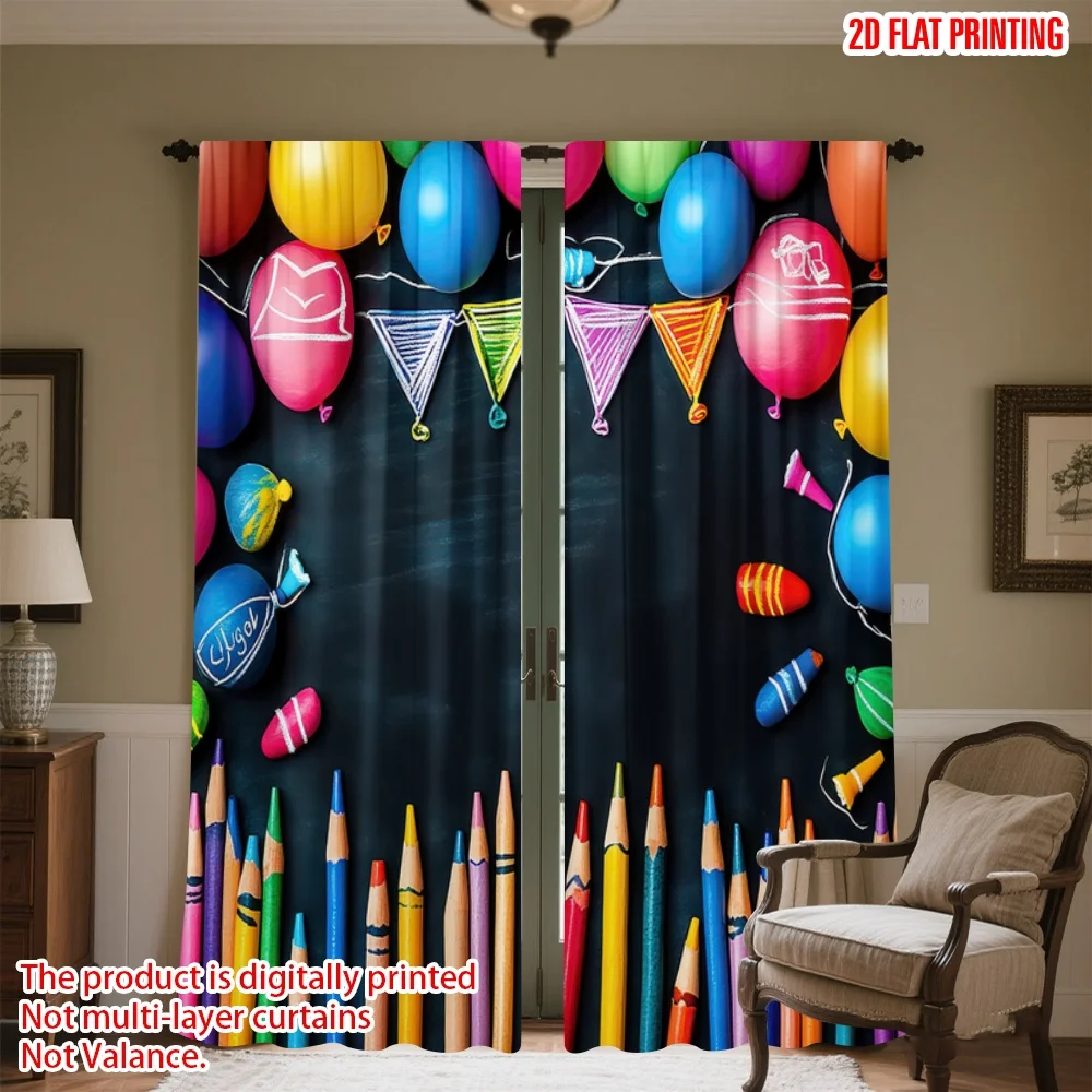 

2D flat printing 2pcs Window Curtains Colorful Party Celebration Digital Printed Polyester Drapes Family Party for Indoor
