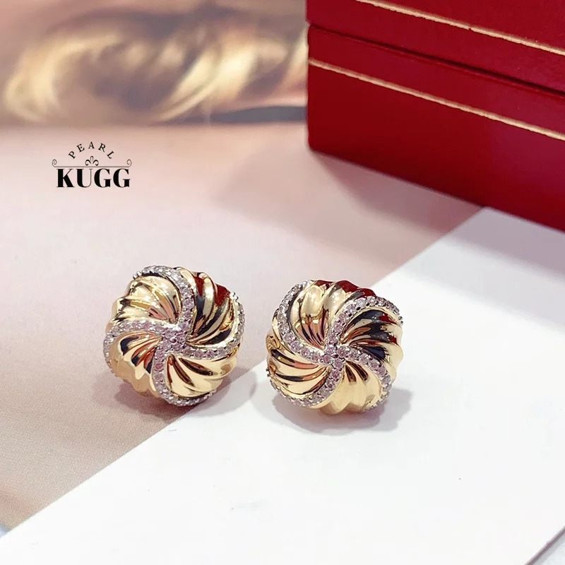 

KUGG 100% 18K Yellow Gold Earrings Women Vintage Style 0.32carat Real Natural Diamond Stud Earrings High Wedding Jewelry