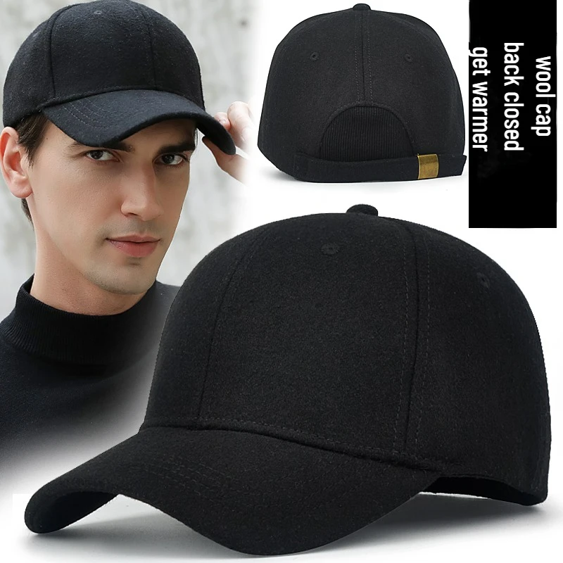 Big Head Size Baseball Cap for Men Sports Trucker Hat Male Wool Keep Warm Solid Color Dad Hat Windproof Winter Fitted Closure