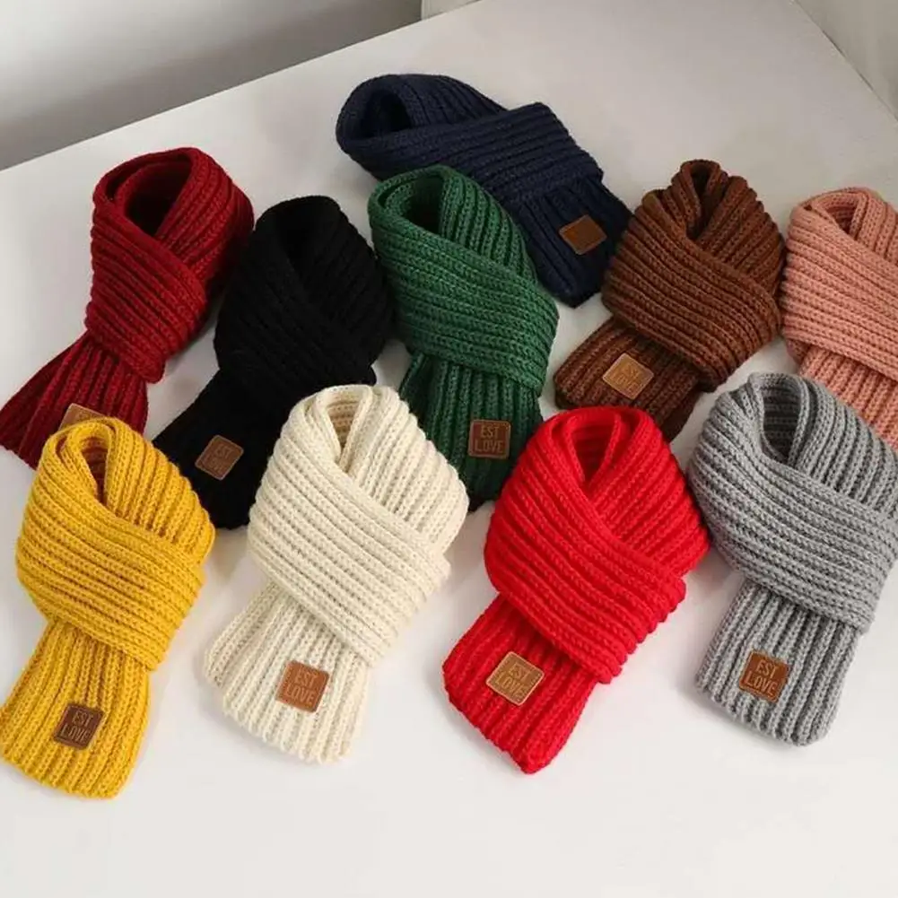 Children Winter Scarf Thick Solid Color Knitted Soft High Elasticity Keep Warm Boys And Girls Lightweight Neck Wrap for Daily