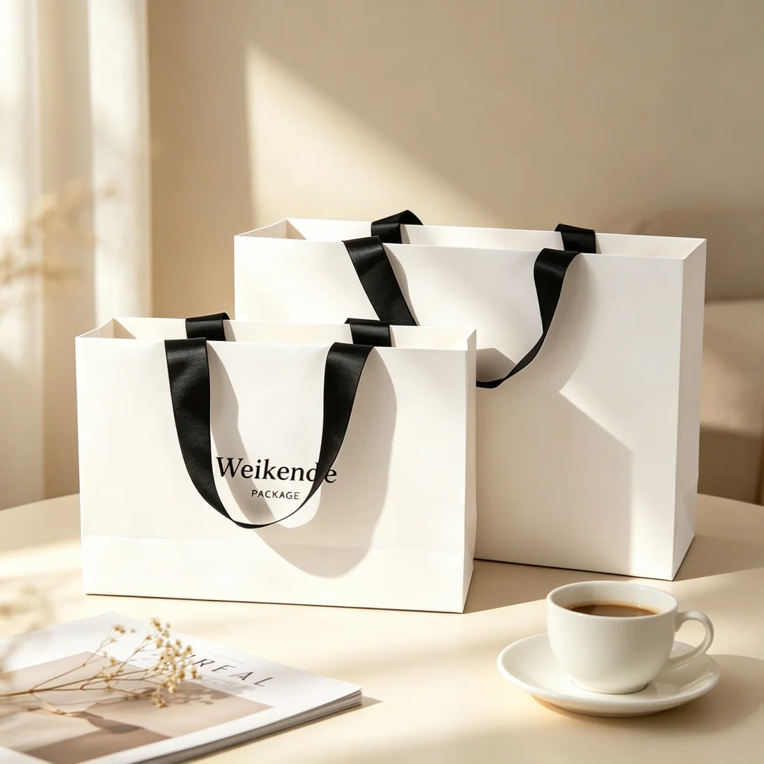 White Paper With Black Grosgrain Ribbon Shopping Tote Jewelry Bag Wedding Personalized Organizer Metropolitan Boutique Storage