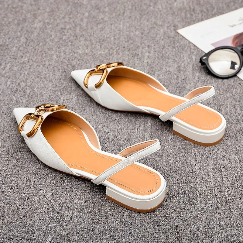 2024Women Summer New Fashion Chain Designer Simple Solid Color Square Heel Shoes PULeather Outdoor Shopping Office Women Sandals