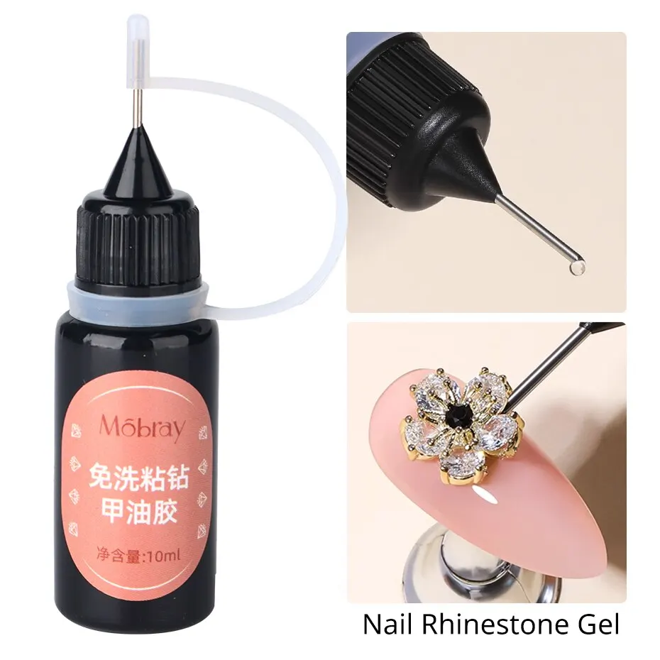 10ml No Wipe Nail Glue Rhinestones Adhesive Gel Top Coat Gel Polish for Nail Art Jewelry Decorations Soak Off UV LED Gel Varnish