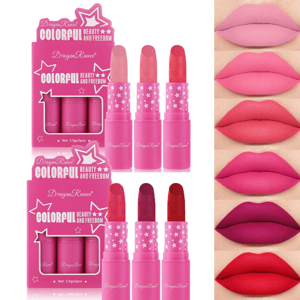 3Pcs/Box Matte Lipstick Set Waterproof Korean Makeup for Women Lipstick Set Cosmetic Beauty Long Lasting High Pigmented Lipgloss