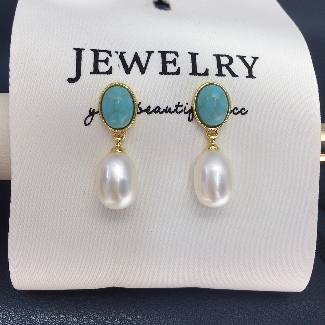 ZHBORUINI Natural freshwater pearl rice shaped earrings for women with simple and retro water droplet shaped pearl earrings ﻿