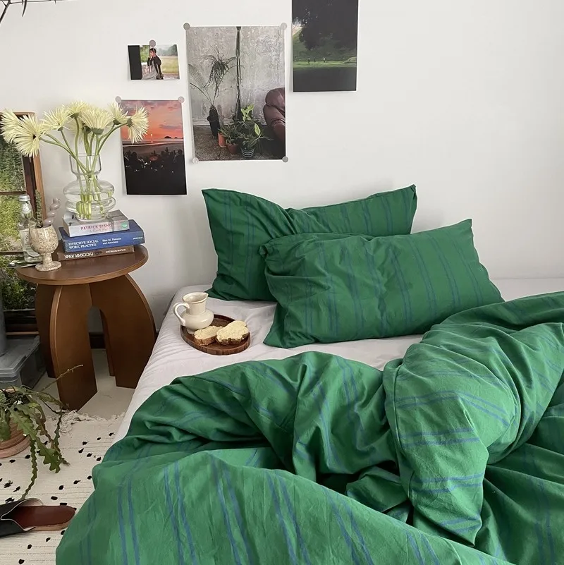 100% Cotton Stripe Style Duvet Cover set with Pillowcase Bedding sets housse de couette 150 200 220cm Duvet Cover set King Size