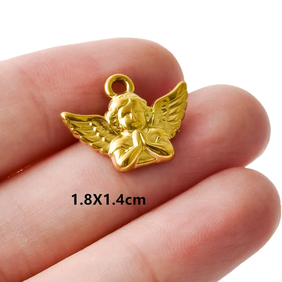 5 Stück/Lot Niedliche Engelsflügel Mädchen-Anhänger in Goldfarbe aus Edelstahl Kreuzanhänger für Schmuckherstellung DIY Ohrringe Halskette Schlüsselanhänger – Detail 14