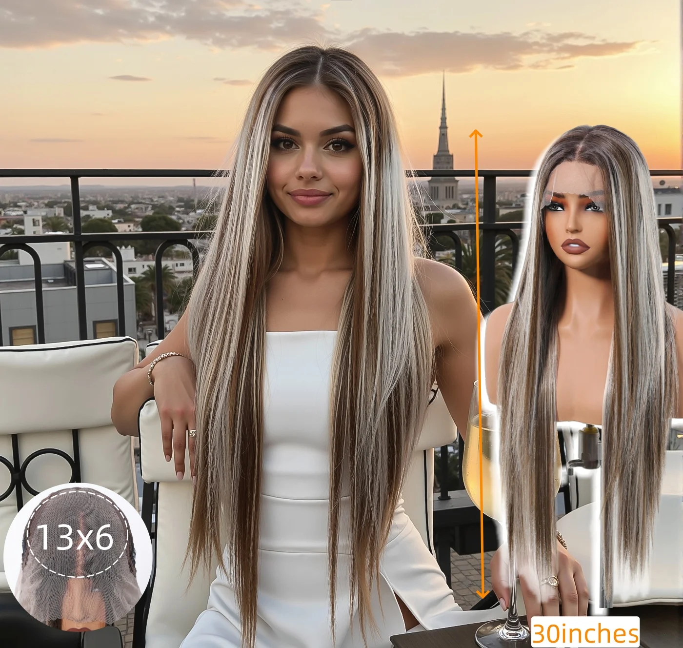 

Highlight Blonde Hair 13*6 Lace Front Wig Long Straight Synthetic Wig for Women Daily PrePlucked Lace Frontal Wig Heat Resistant
