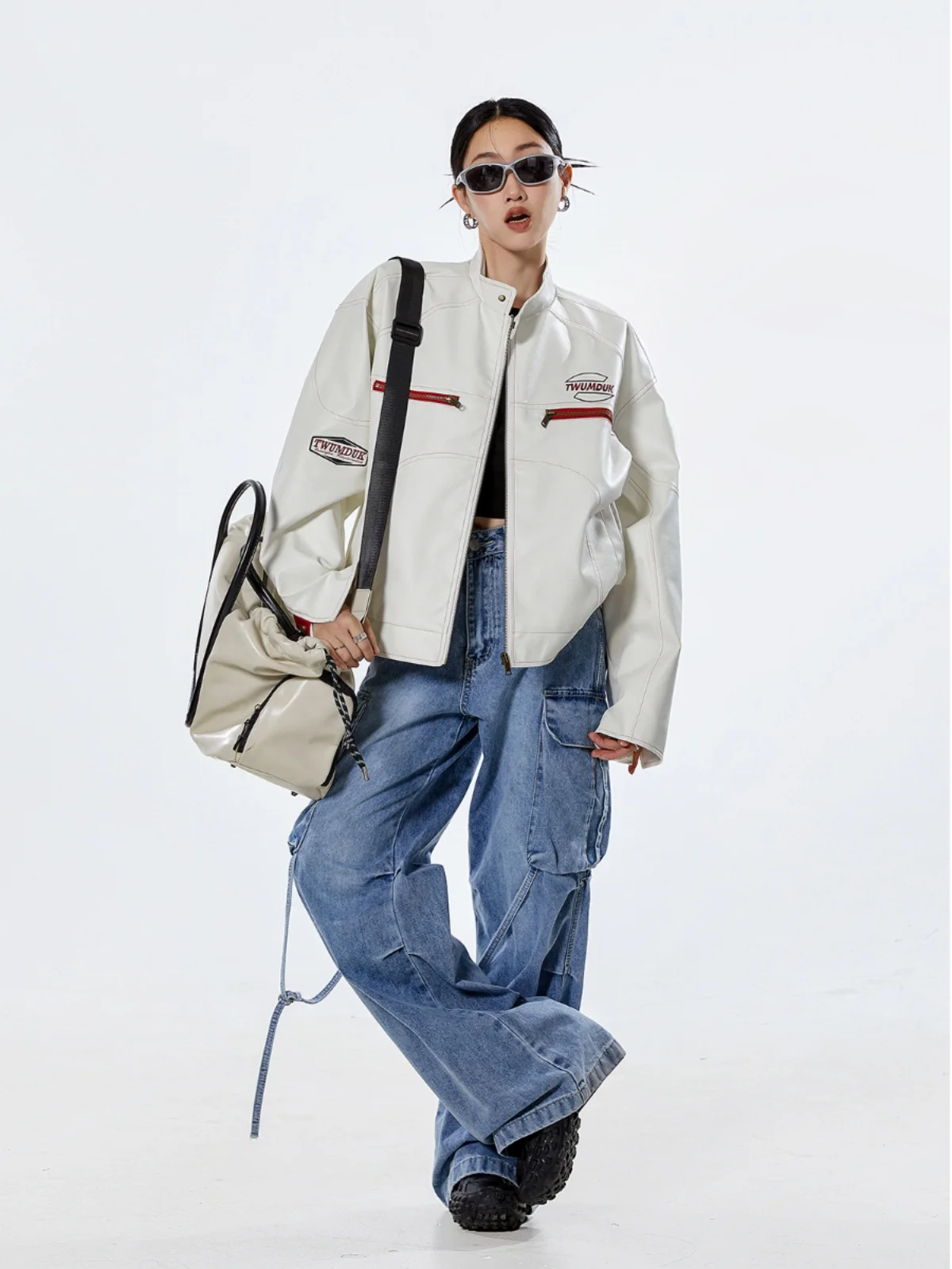 Retro americano sle ort couro pu jaet motocicleta blusão spor casual high street outerwear para meninas da moda