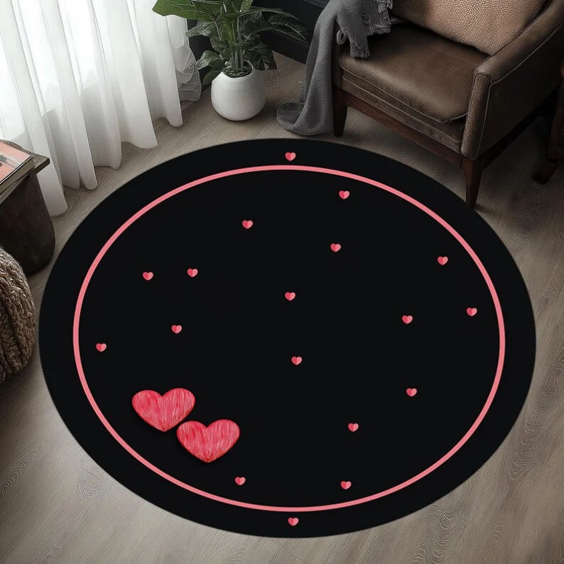 Dark Green Single Pink Butterfly Round Rug Minimalist Border Elegant Print Non Slip Soft Circular Floor Mat Bedroom Decor