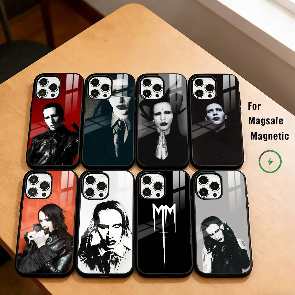 

R-Rock singer M-Marilyn Manson Phone Case For iPhone17,16,15,14,13,12,11 Plus,Pro Magnetic For Magsafe Wireless Charging