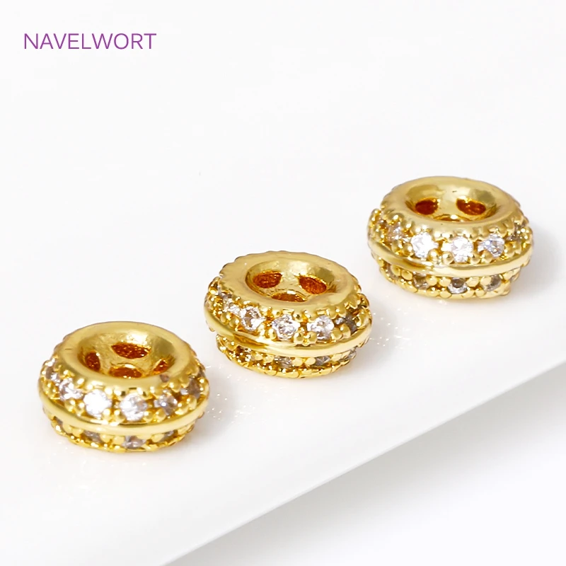 18K Gold Plated Inlaid Zircon Separation Beads Loose Beads Brass Round Spacer Beads For DIY Jewelry Making Accessories Findings
