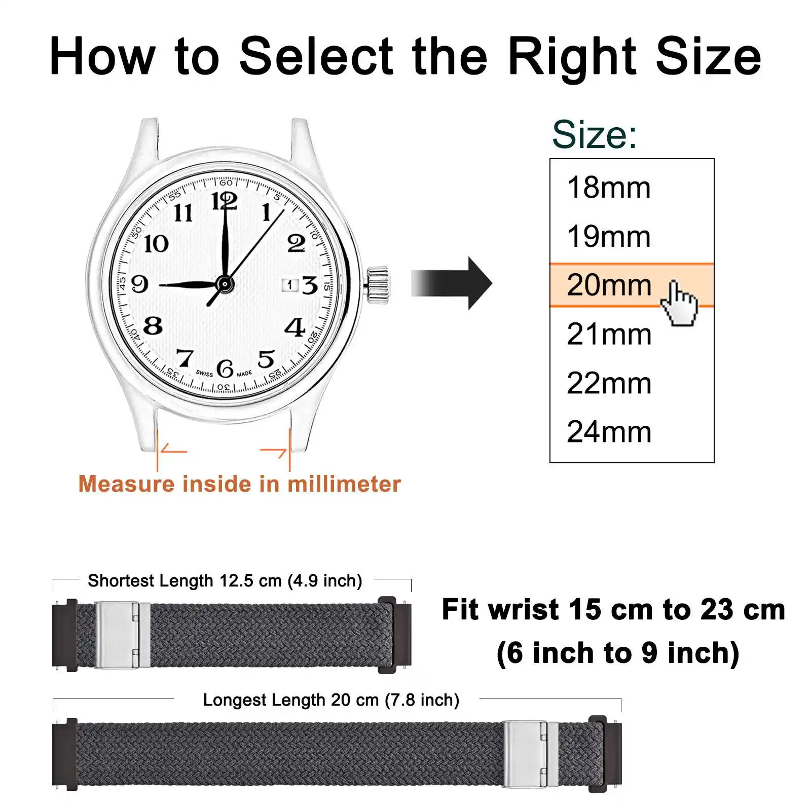 Wocci Woven Nylon Watch Band 18mm 19mm 20mm 21mm 22mm Quick Release Watchstrap Washable Bracelet for Men and Women