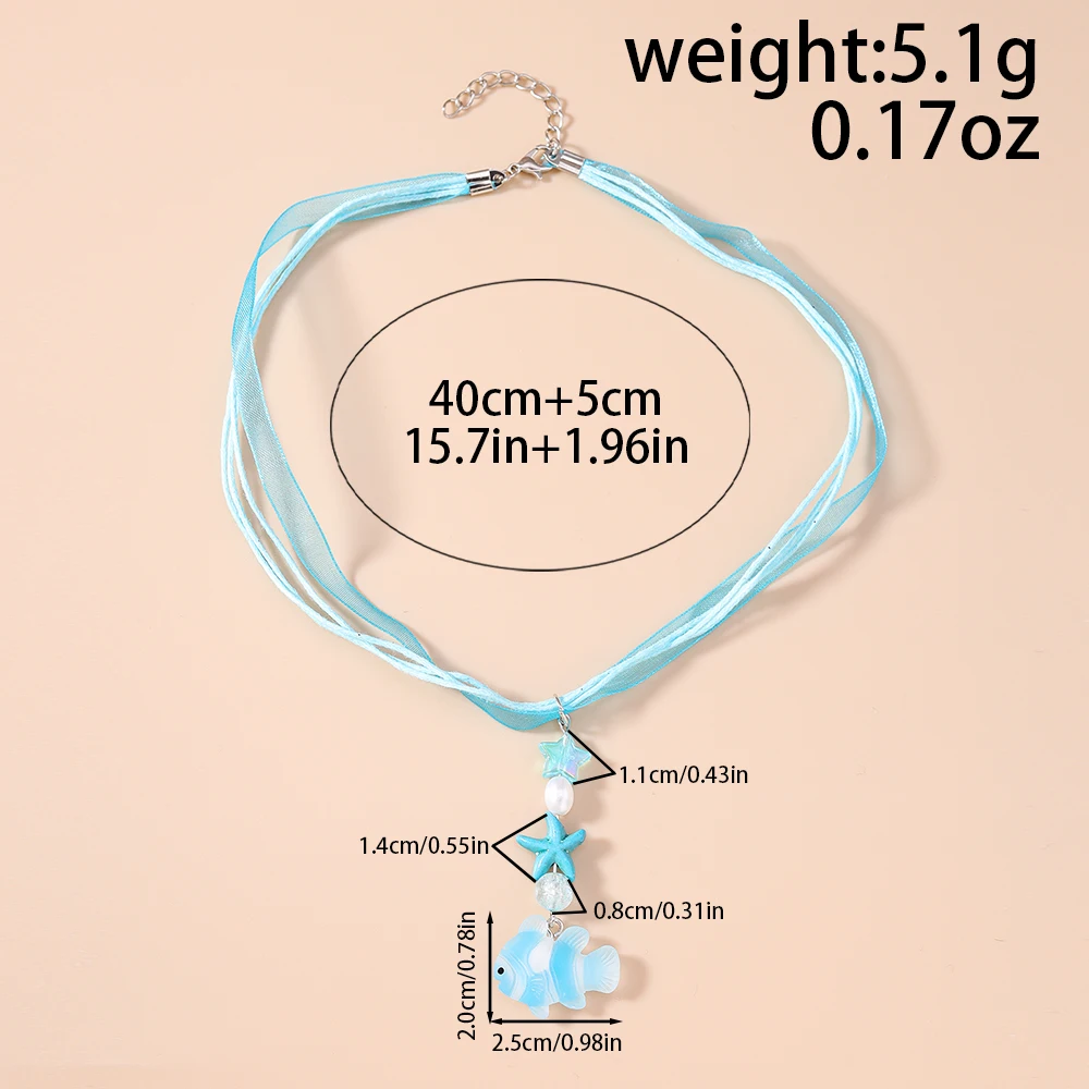 Aihua Kalung Ikan Kecil Bintang Laut Fashion untuk Hadiah Perhiasan Kalung Anak-anak Kartun Cantik Anak Perempuan Wanita Pantai Musim Panas