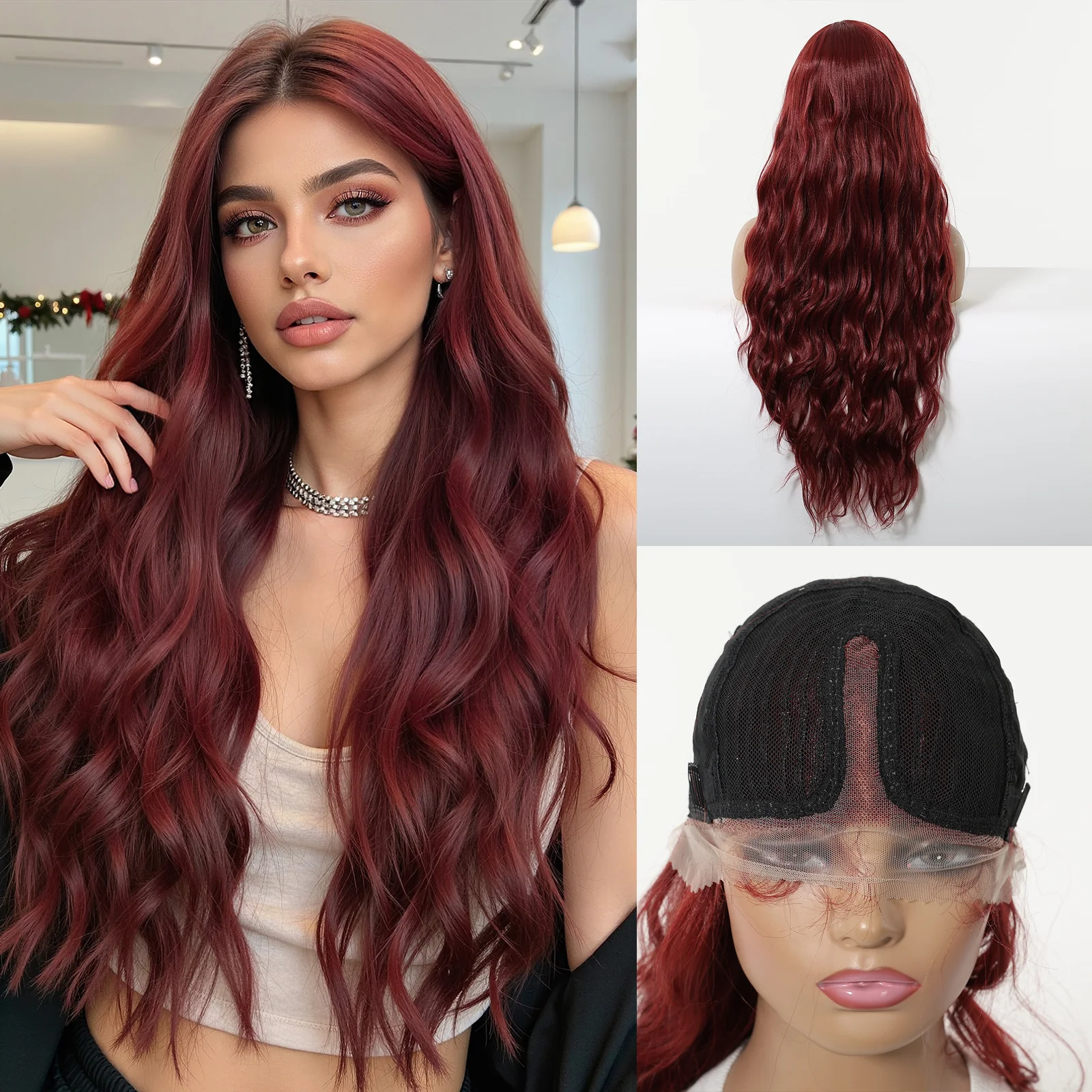 

Бордовые красные винные кружевные фронтальные синтетические парики Длинные волнистые средние части париков с детскими волосами Афро парики для чернокожих женщин Бразилия