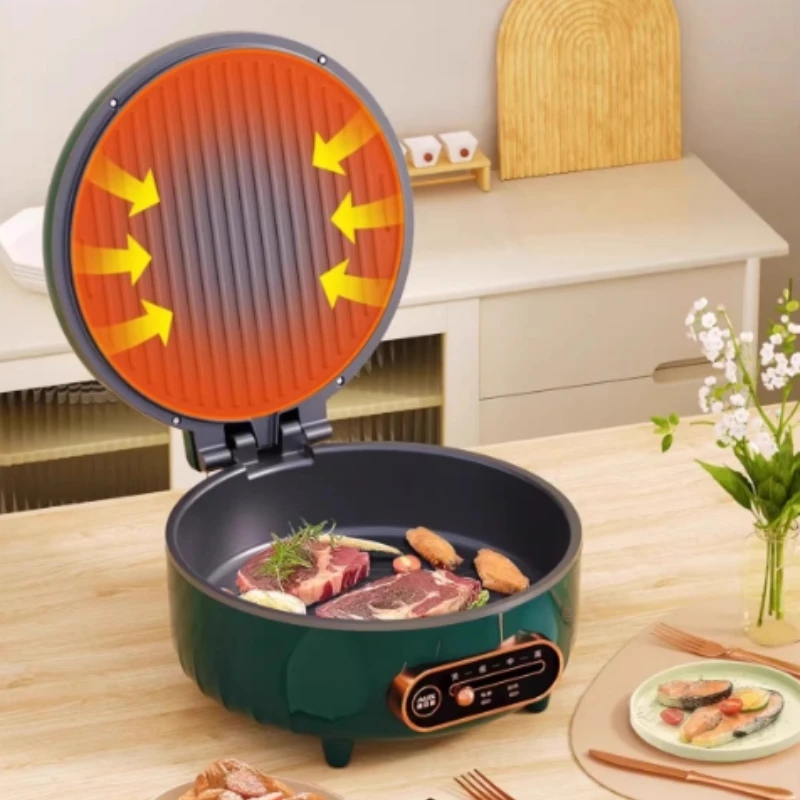Nueva sartén eléctrica para hornear, sartén con calefacción de doble cara, máquina para hacer tortitas, sartén eléctrica antiadherente para profundización
