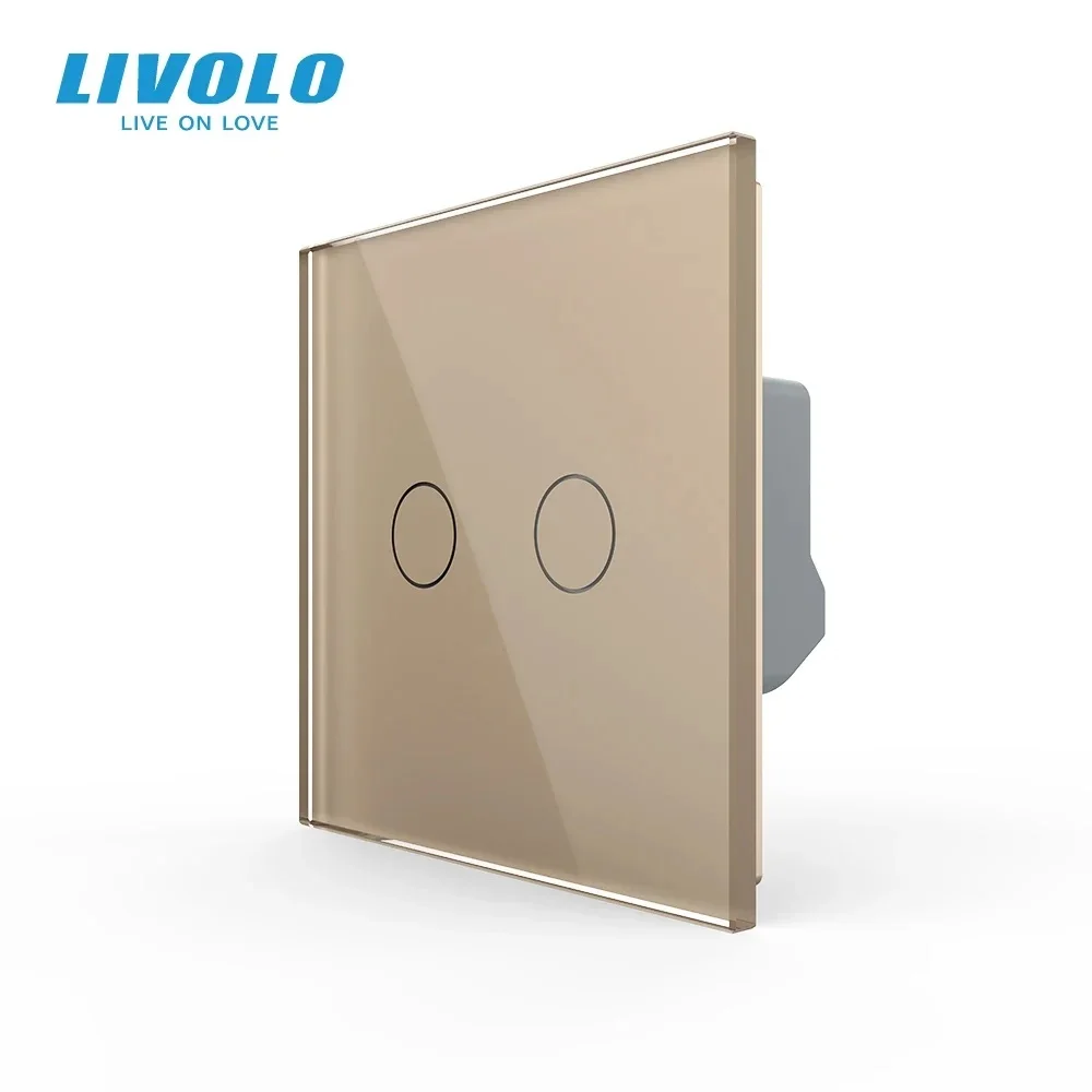 مفتاح حائط بمستشعر اللمس القياسي من LIVOLO EU، 2 عصابة تحكم حساس في طريقة واحدة، لوحة زجاجية كريستالية مقسى لتحسين المنزل