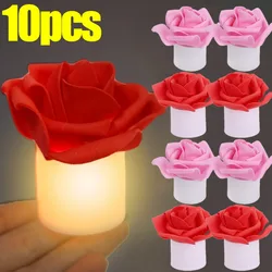 10/2Pcs lampy ze świecami różanymi symulacja kwiat róży lampki nocne LED romantyczne dekoracje ślubne walentynki zasilany z baterii świeczki