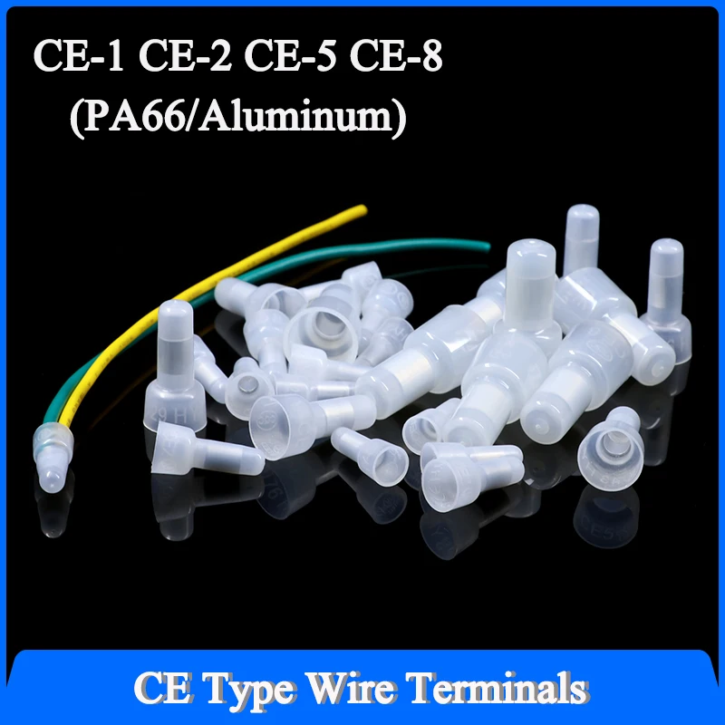 10~1000pcs CE-1 CE-2 CE-5 CE-8 CEType Wire Terminal Pressure Line Nylon66 Closed End Caps Connector Car Audio Cable Crimp Splice