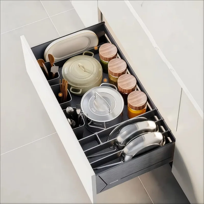 Smart Kitchen Drawer Storage Cabinet Push-pull Dish Storage Basket Multifunctional Knife and Dish Storage Rack